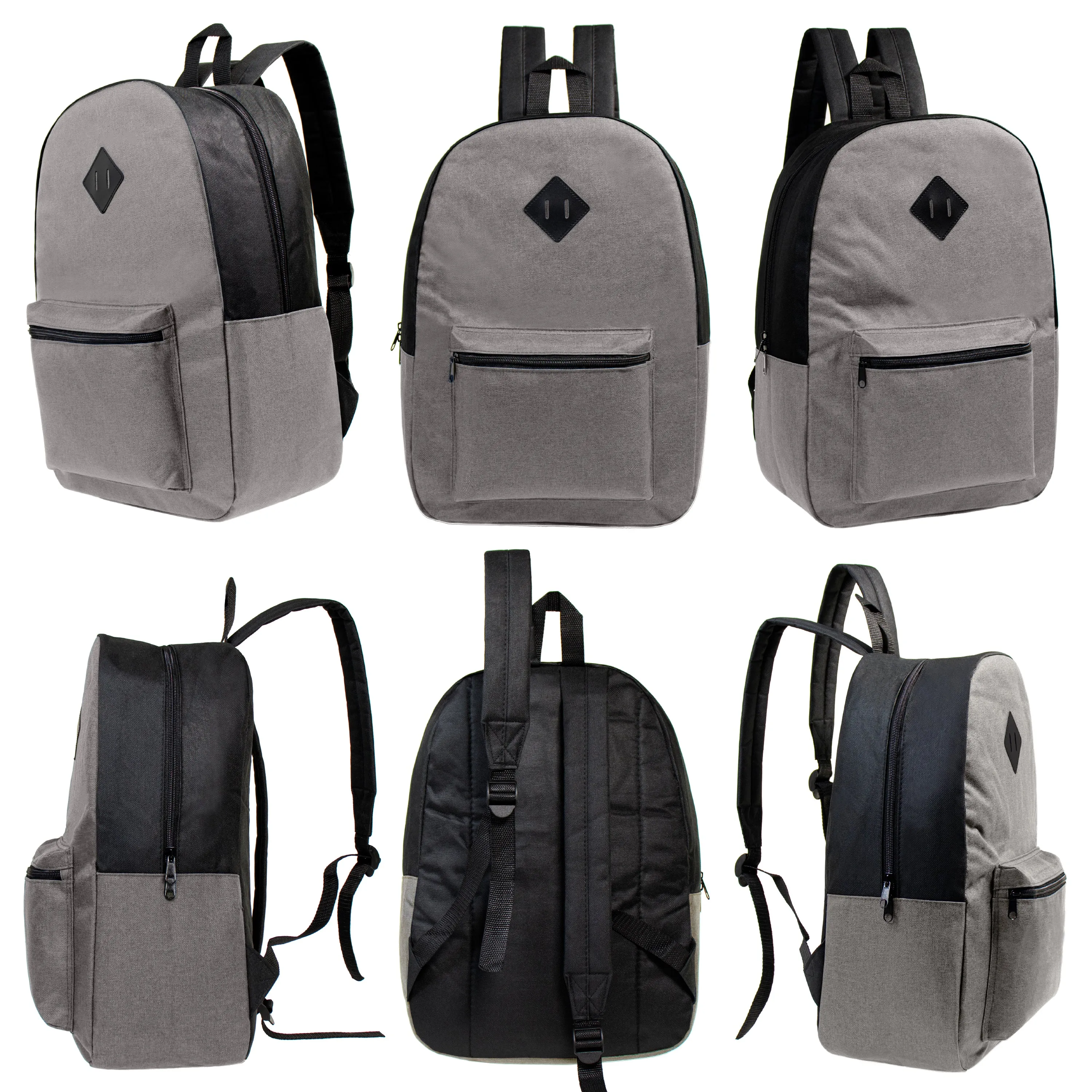 12 Wholesale 17" Backpacks in Assorted Colors with a Diamond Patch & 12 Bulk School Supply Kits of Your Choice