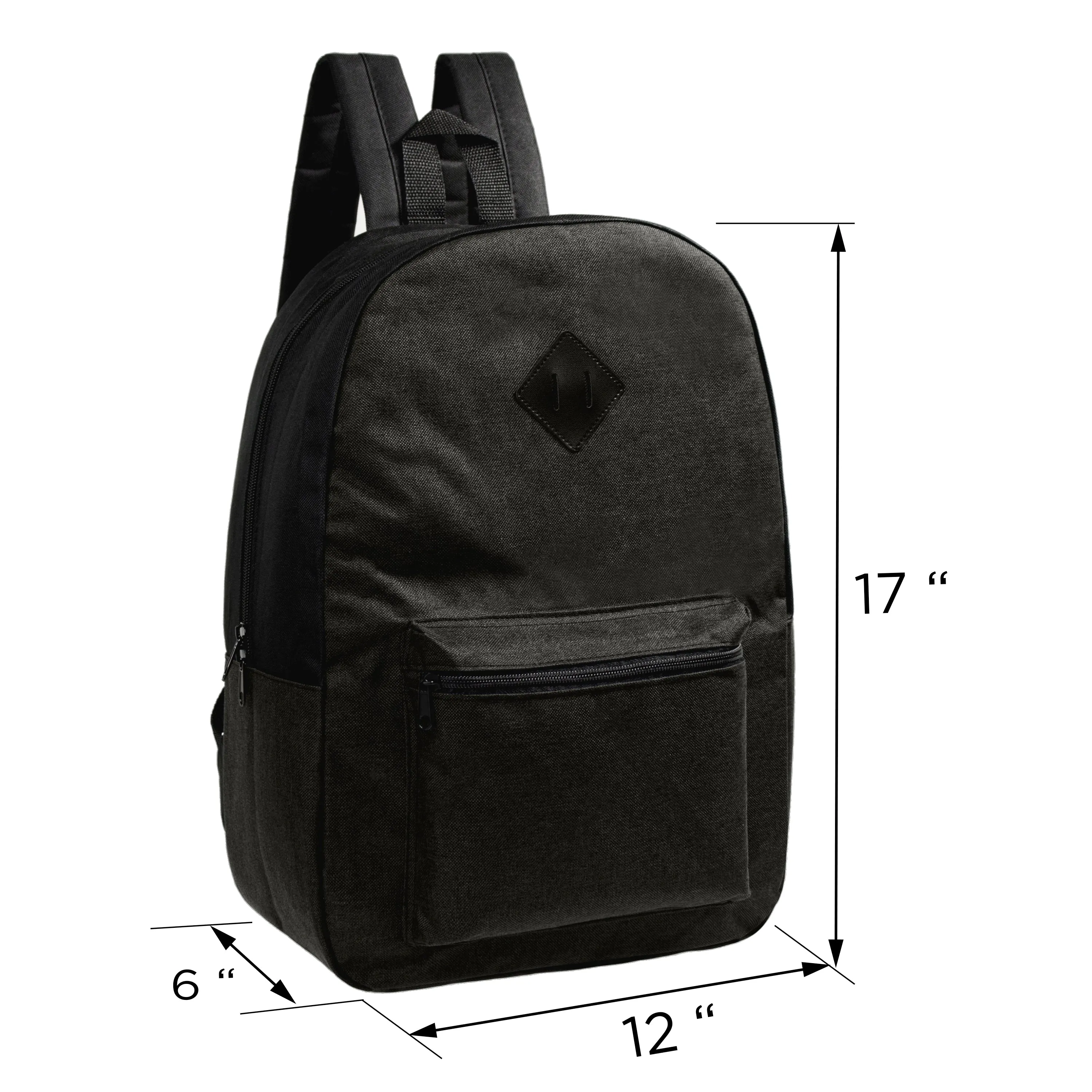 12 Wholesale 17" Backpacks in Assorted Colors with a Diamond Patch & 12 Bulk School Supply Kits of Your Choice