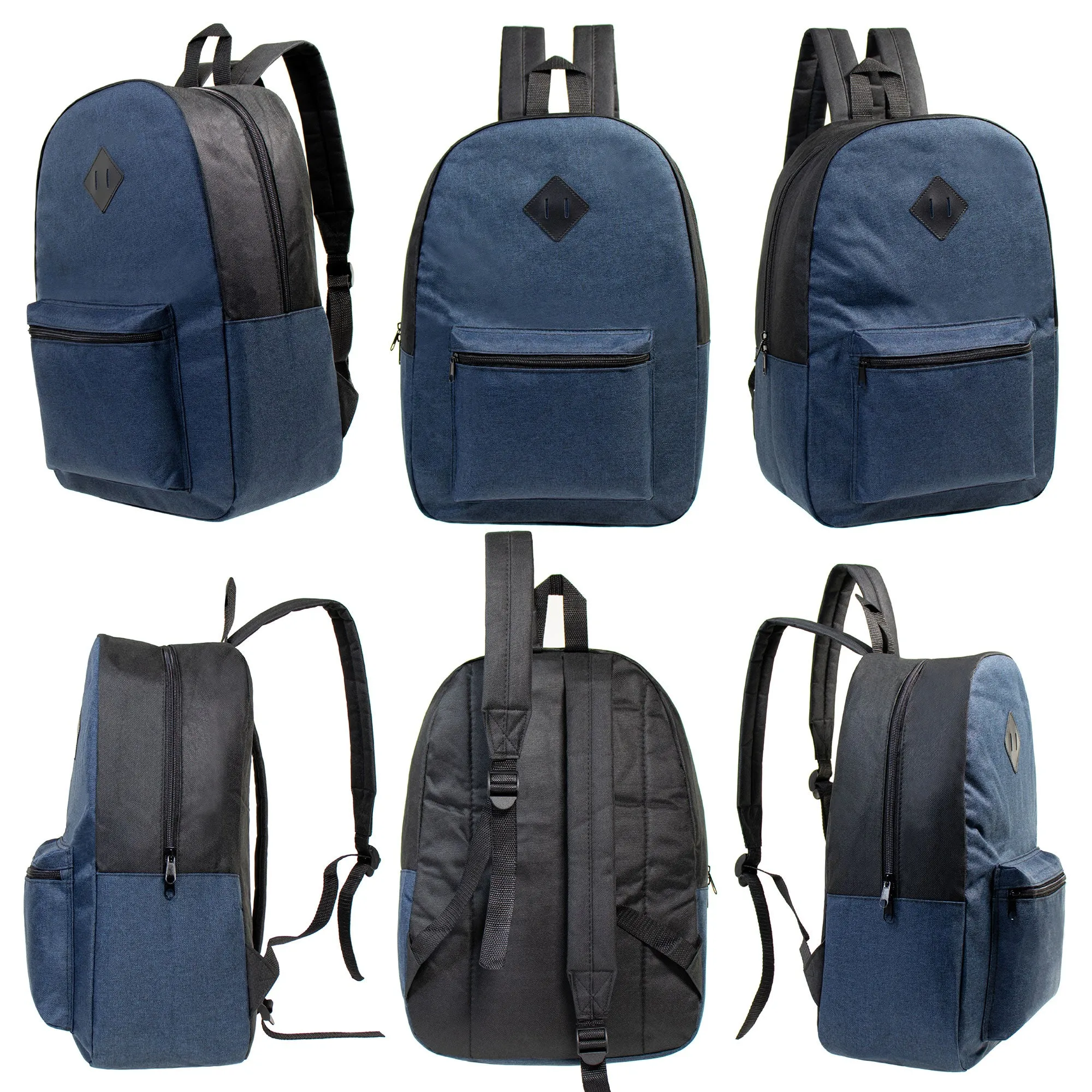 12 Wholesale 17" Diamond Patch Backpacks and 12 Bulk School Supply Kits of Your Choice