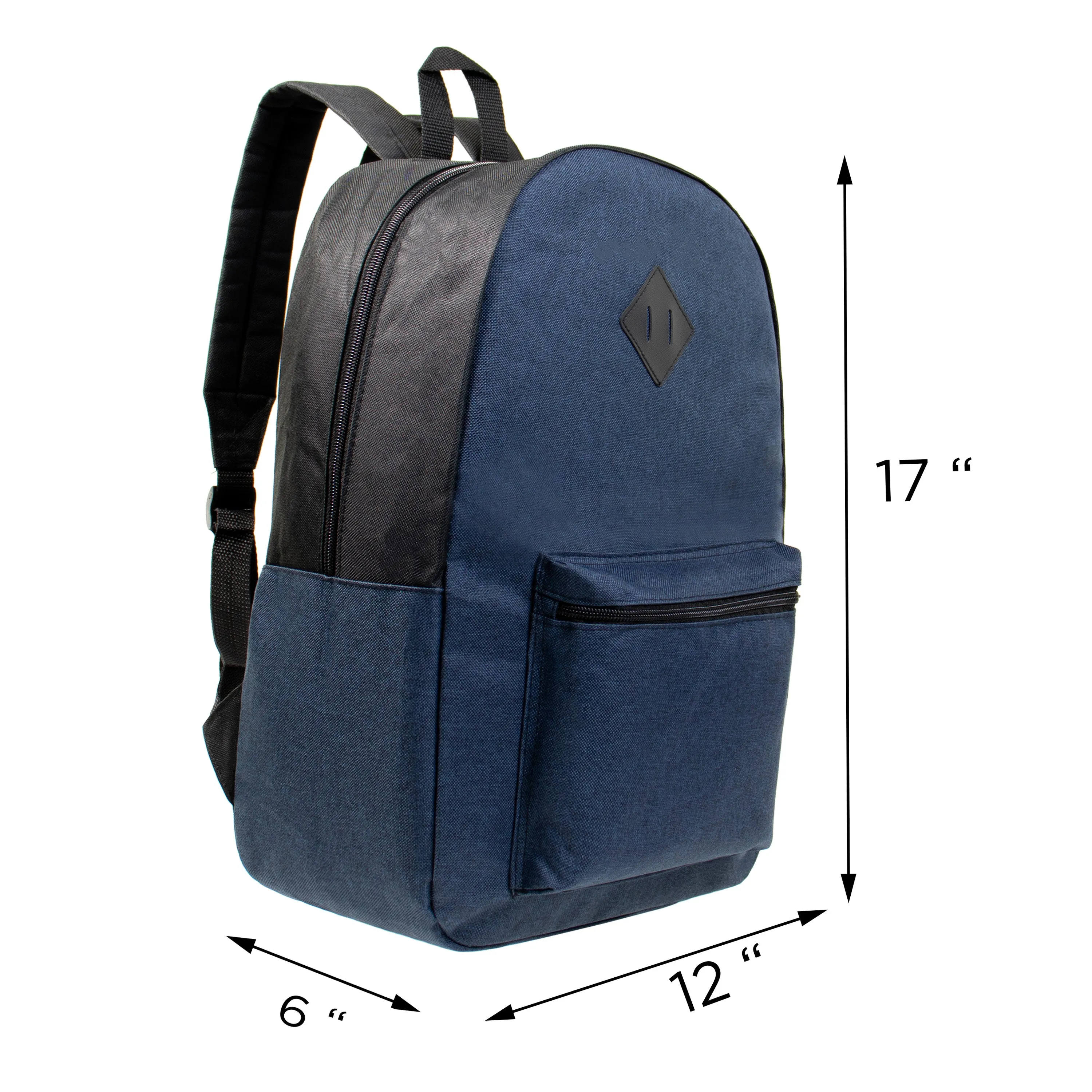 12 Wholesale 17" Diamond Patch Backpacks and 12 Bulk School Supply Kits of Your Choice