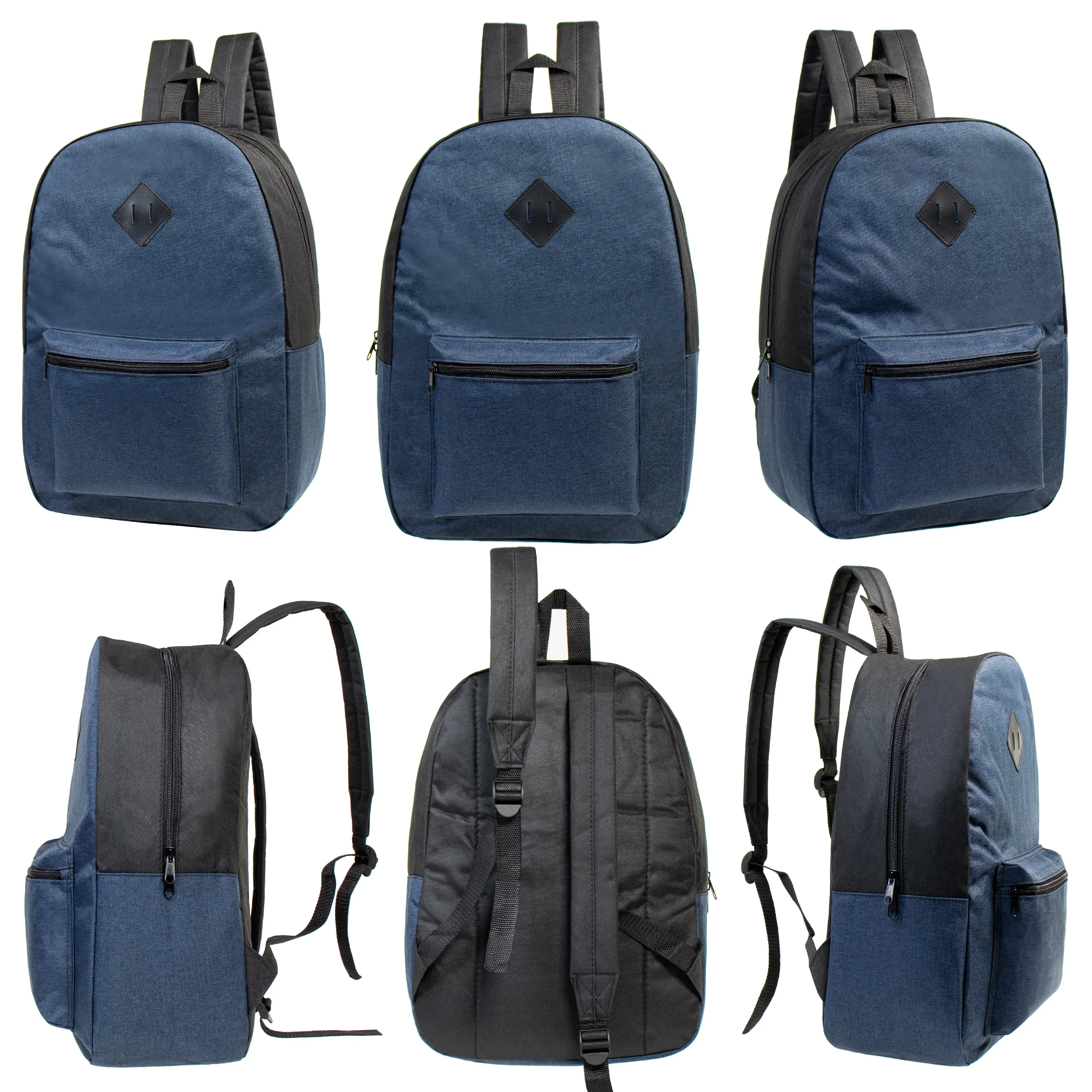 12 Wholesale Diamond Patch Backpacks in 4 Colors & 12 Bulk School Supply Kits of Your Choice