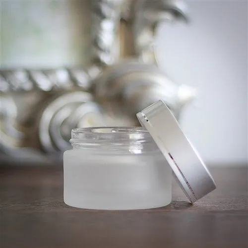 30 ml Frosted Glass Jar with Brushed Silver Cap and Foam Liner