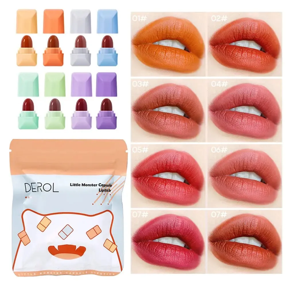 DEROL 8 PC Little Monster Capsule Matte Valvet Makeup Lipstick