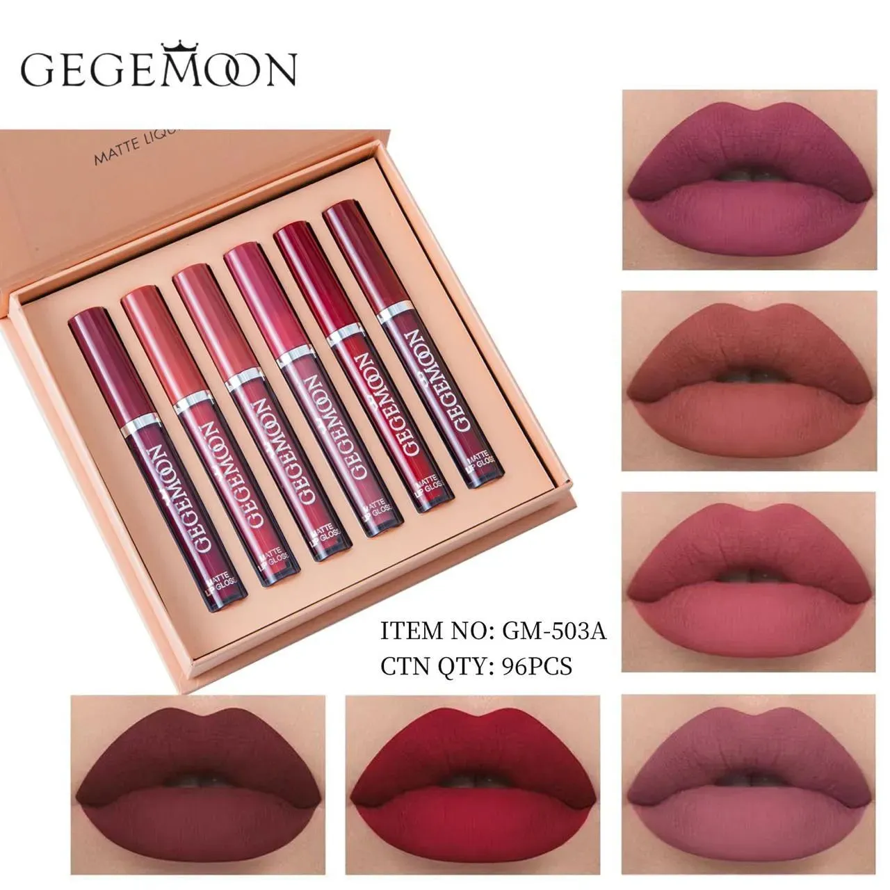 GEGEMOON 6 Colors Long Lasting Velvet Lipsticks Waterproof GM-503B