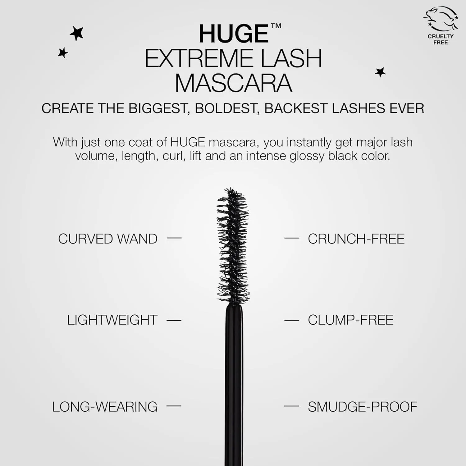 Huge Extreme Lash Mascara, Smudge-Proof, Long-Wearing, Leaves Lashes Soft With No Clumps, Flakes, or Fall-Out, Clinically Tested, Suitable for Contact Lens Wearers