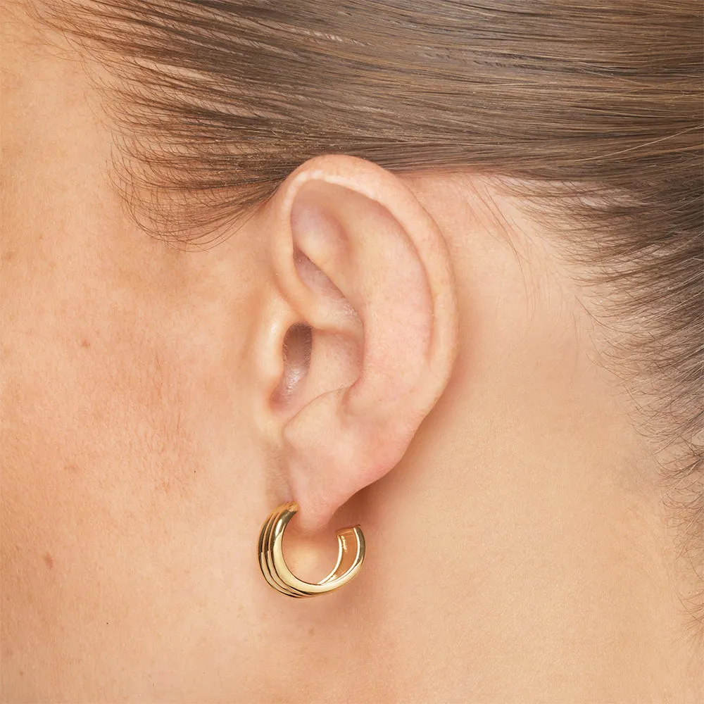 Triple Wave Hoop Earrings in Gold