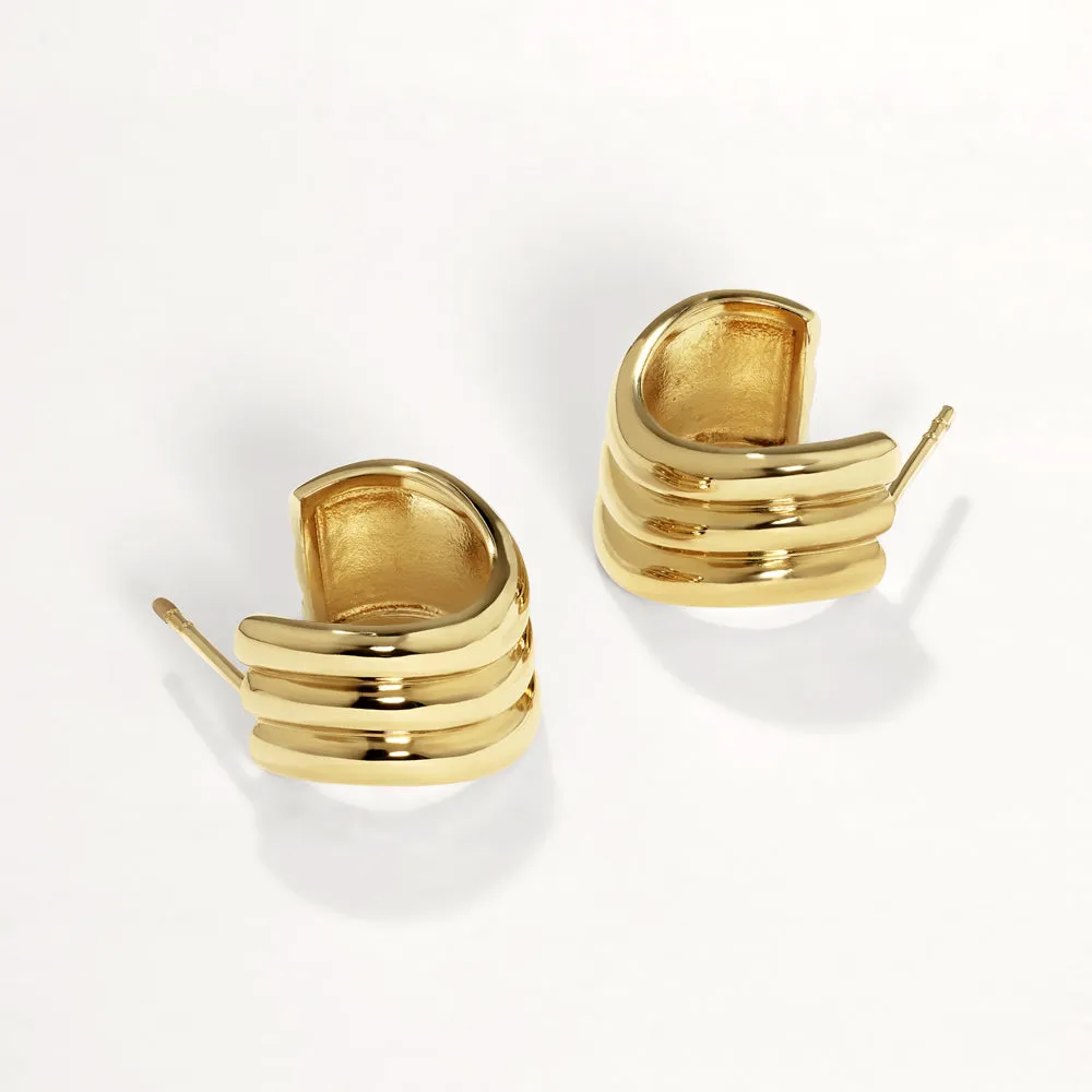 Triple Wave Hoop Earrings in Gold