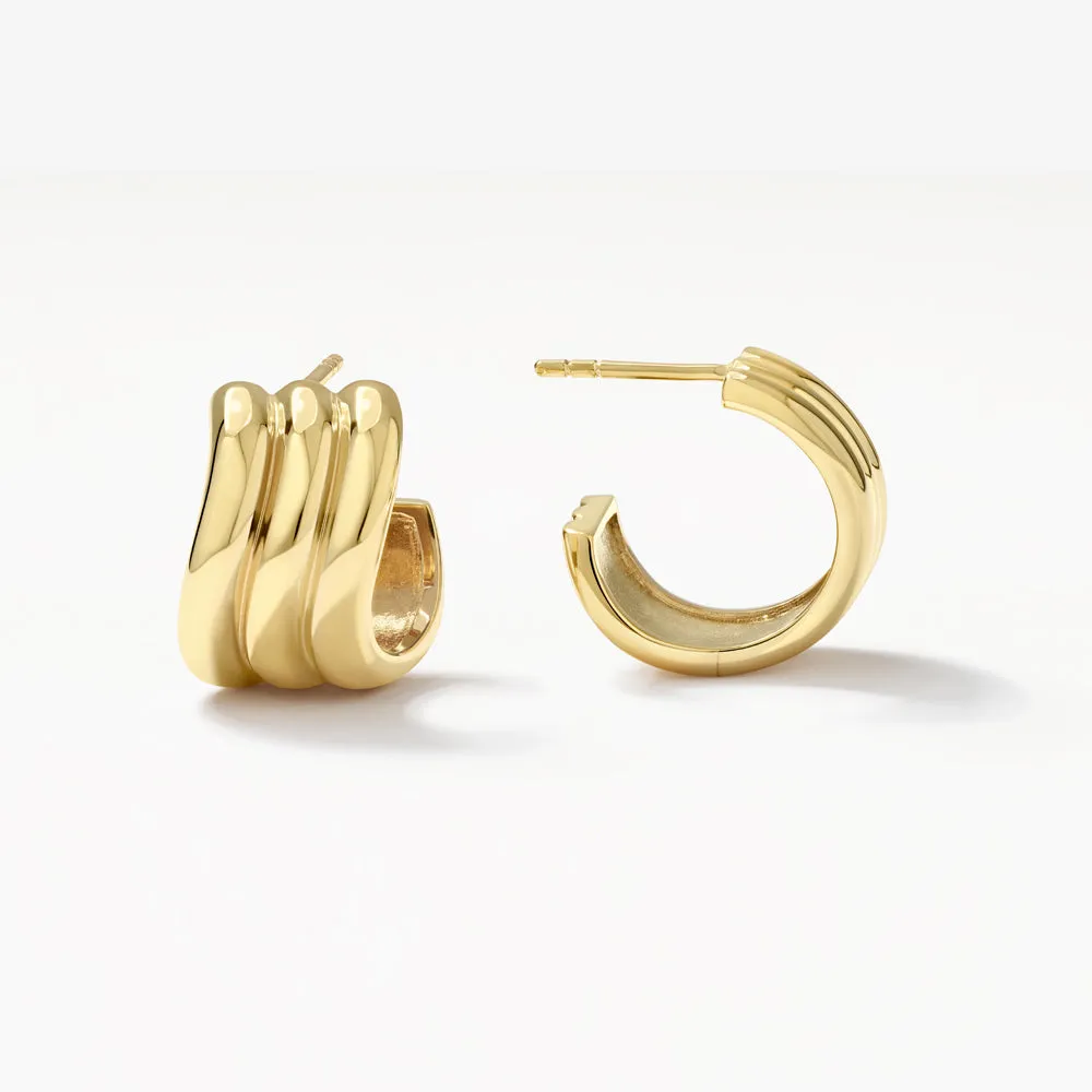 Triple Wave Hoop Earrings in Gold